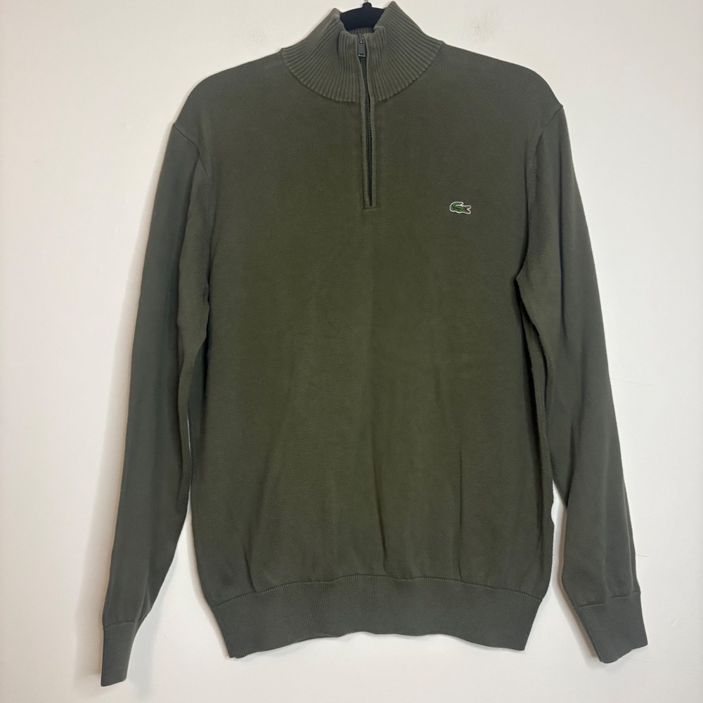 Lacoste‎ Mens Olive Green 1/4 Zip Mock Neck Sweater Jumper Pullover